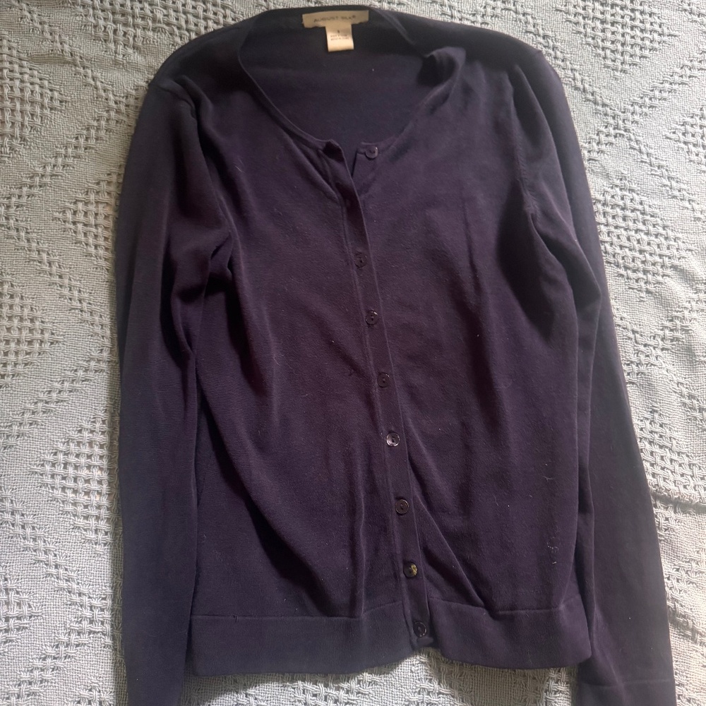 August silk brand sweater cardigan navy blue